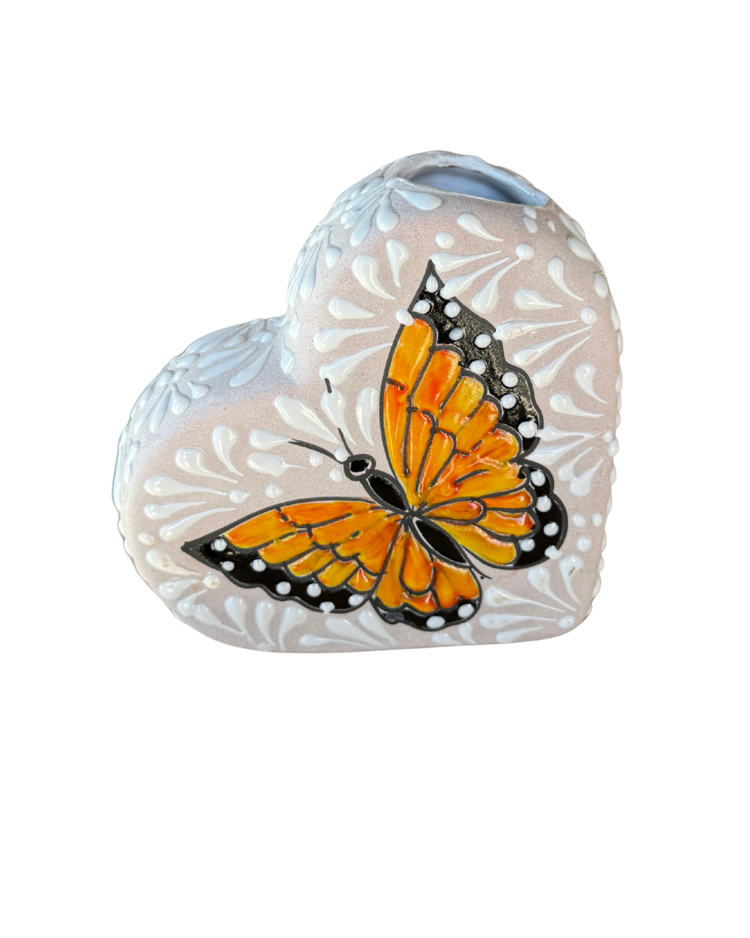 FLORERO CORAZON BLANCO CON MARIPOSA