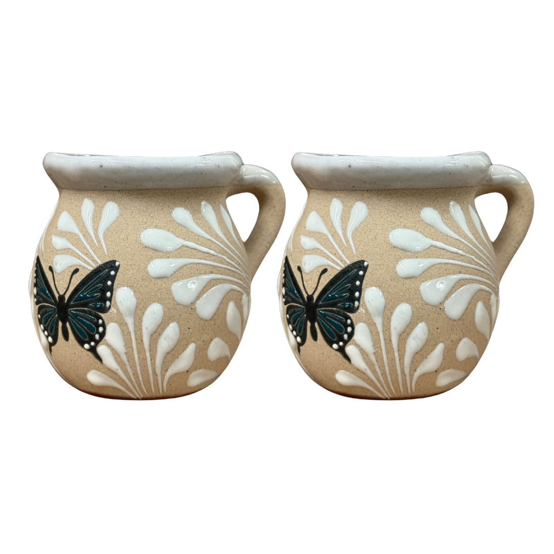 2PCS JARRITO MARIPOSA BLANCO CON ARENADO