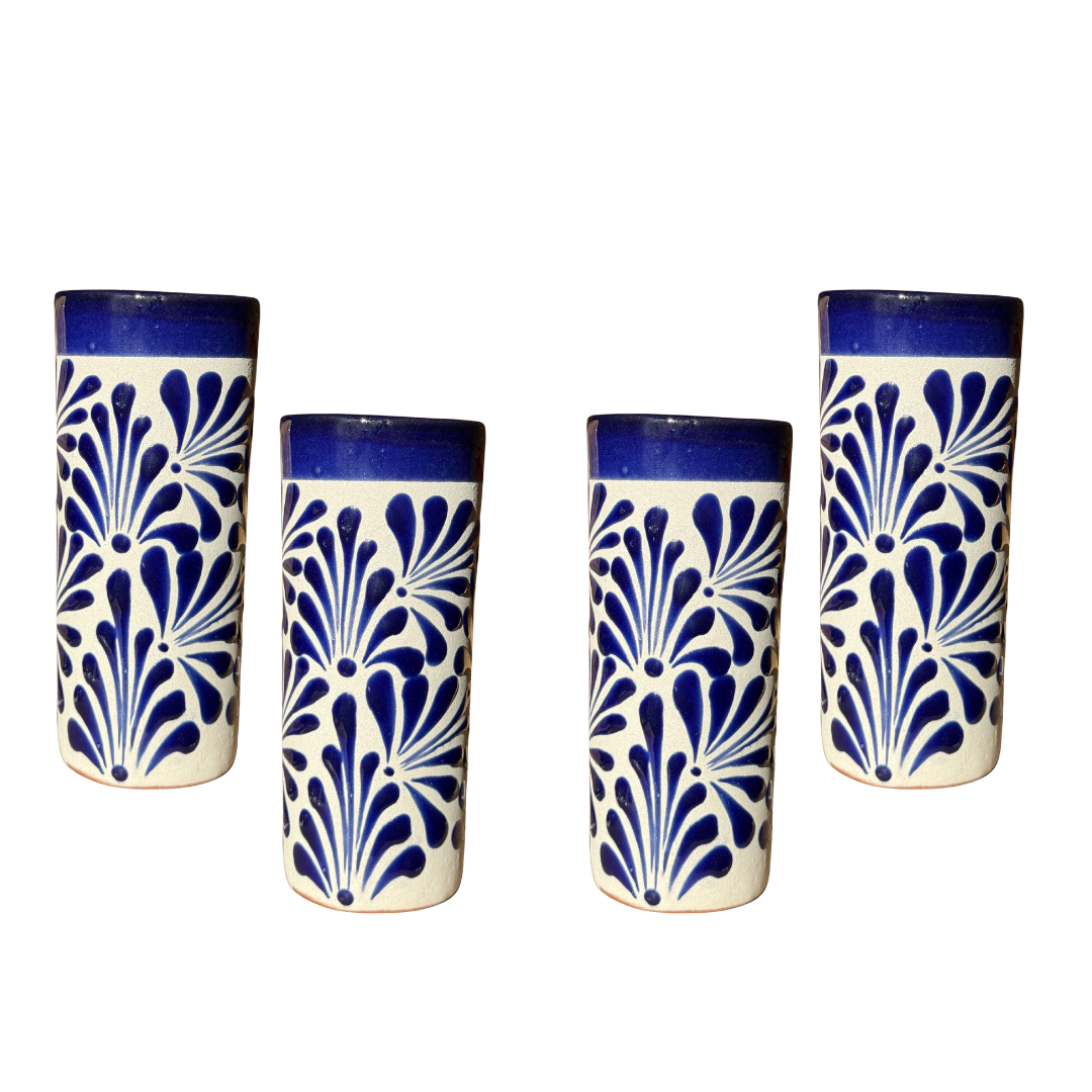 SET DE JARRA CON 4 VASOS BLANCO CON ESPIGA AZUL