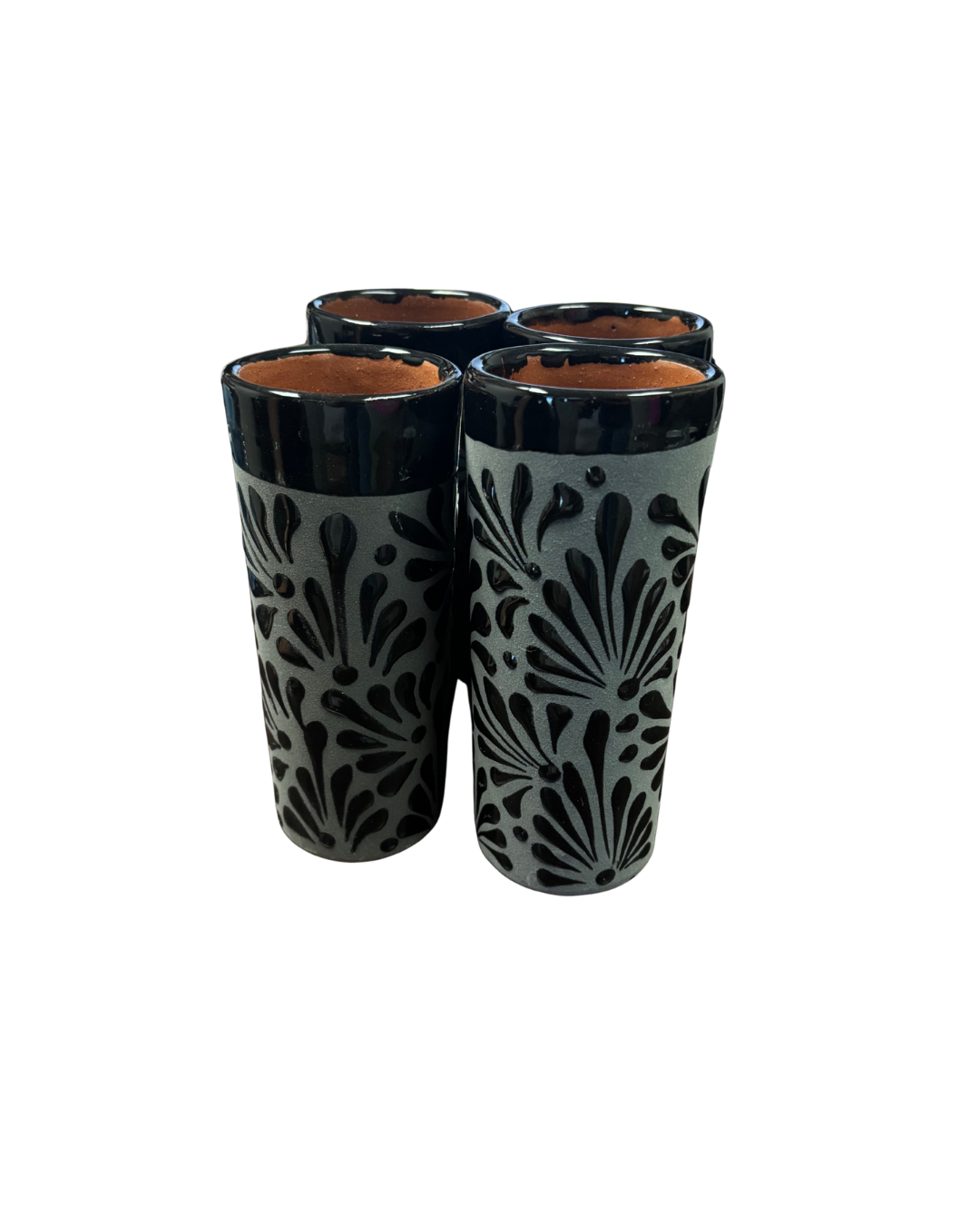 SET DE JARRA CON 4 VASO ENGOBE NEGRO CON NEGRO