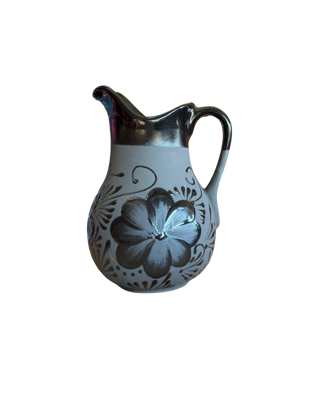 SET DE JARRA CON 6 JARRITO ENGOBE NEGRO CON NEGRO