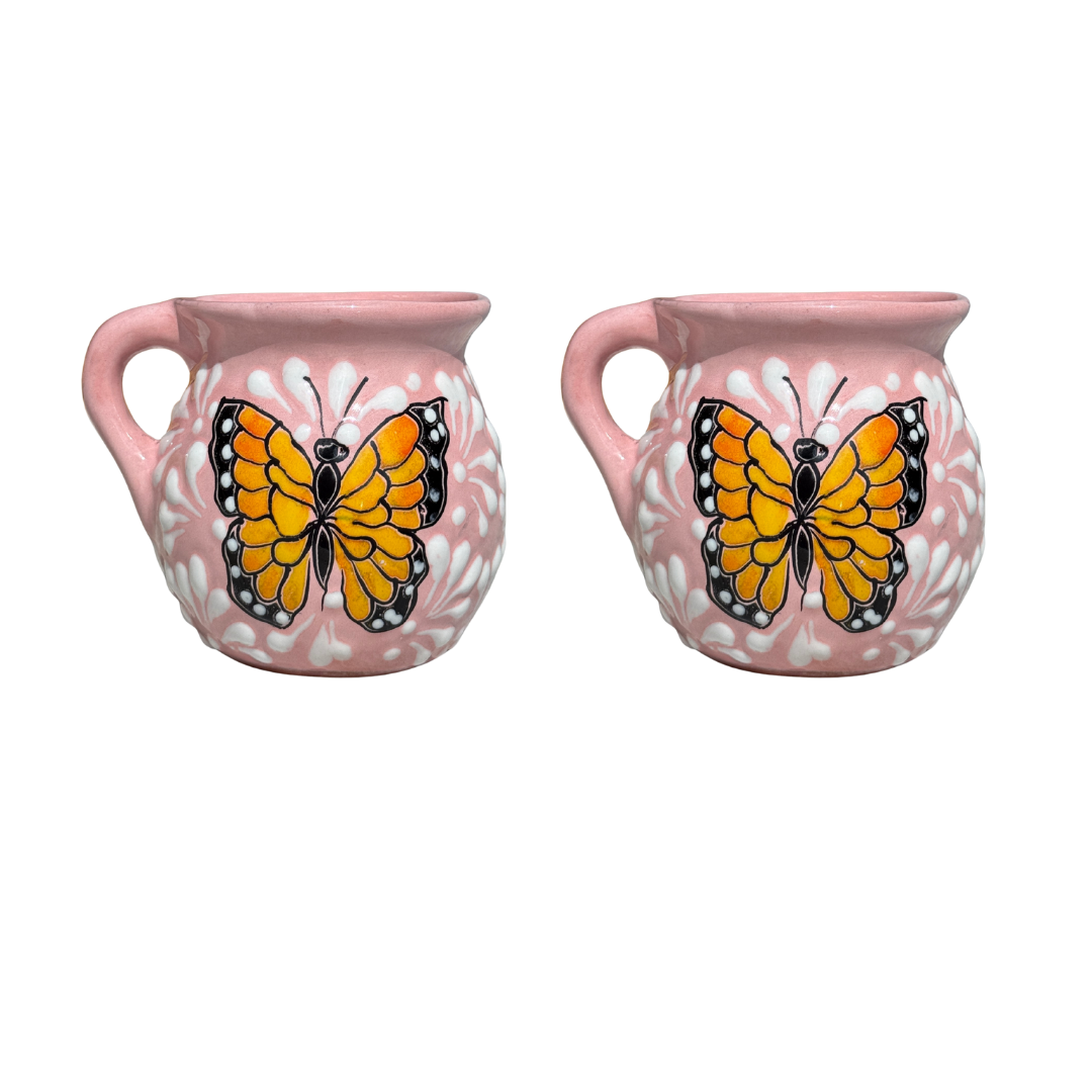 2PCS JARRITO MARIPOSA ROSA CON ESPIGA BLANCO