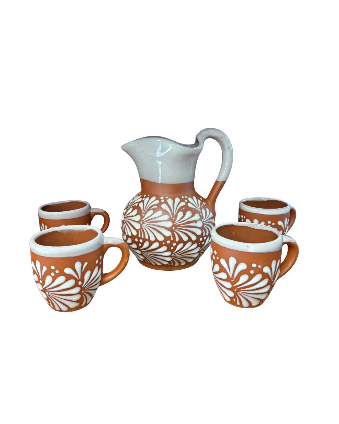 SET DE JARRA RELIEVE CON ESPIGA BLANCA CON 4 VASOS