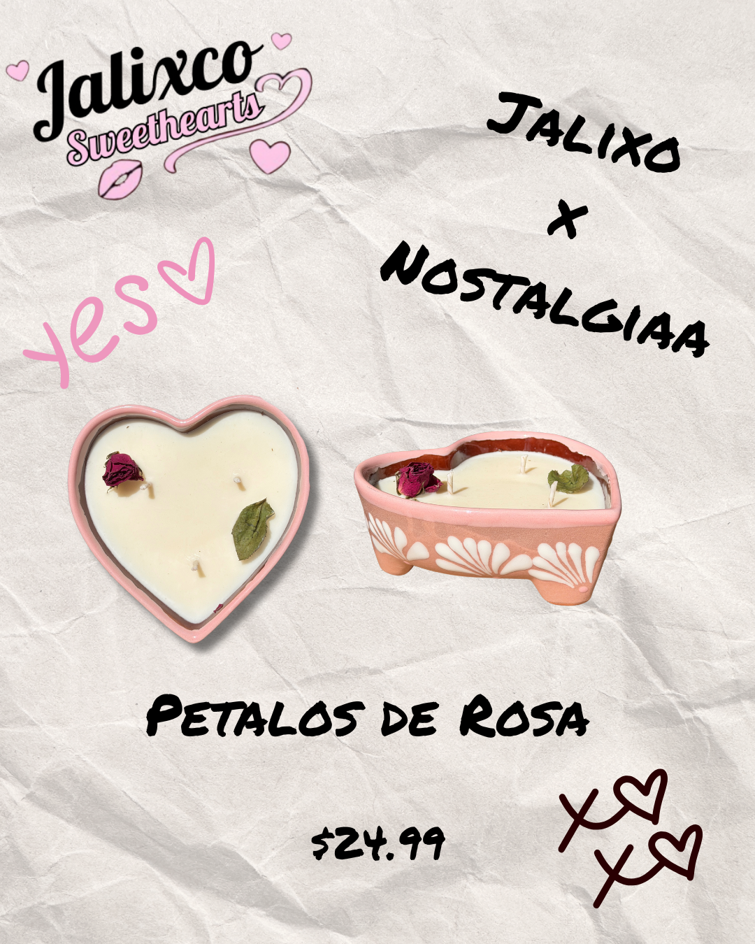 VELA CORAZON MOLCAJETE PETALOS DE ROSA