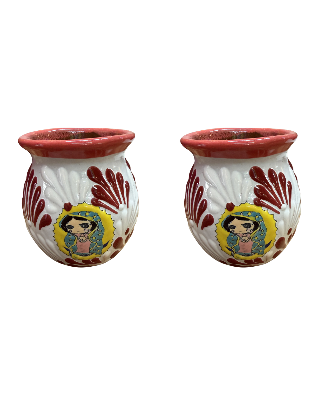 2PCS JARRITOS VIRGENCITA BLANCO CON ROJO