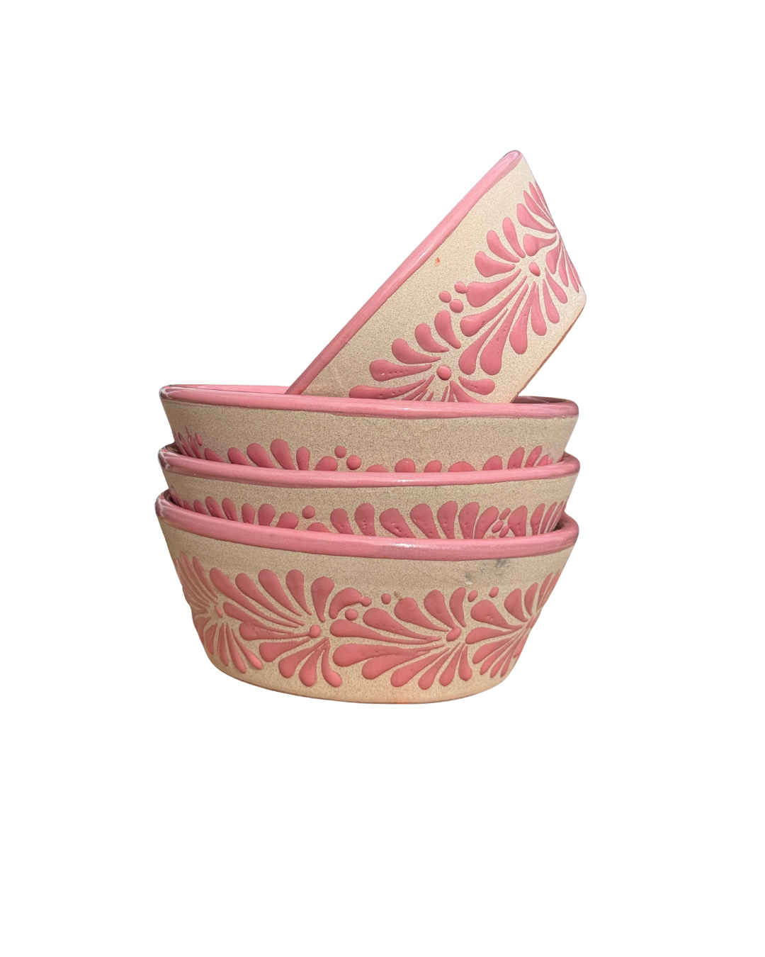 4PCS PLATO POZOLEROS ENGOBE CON ESPIGA ROSITA