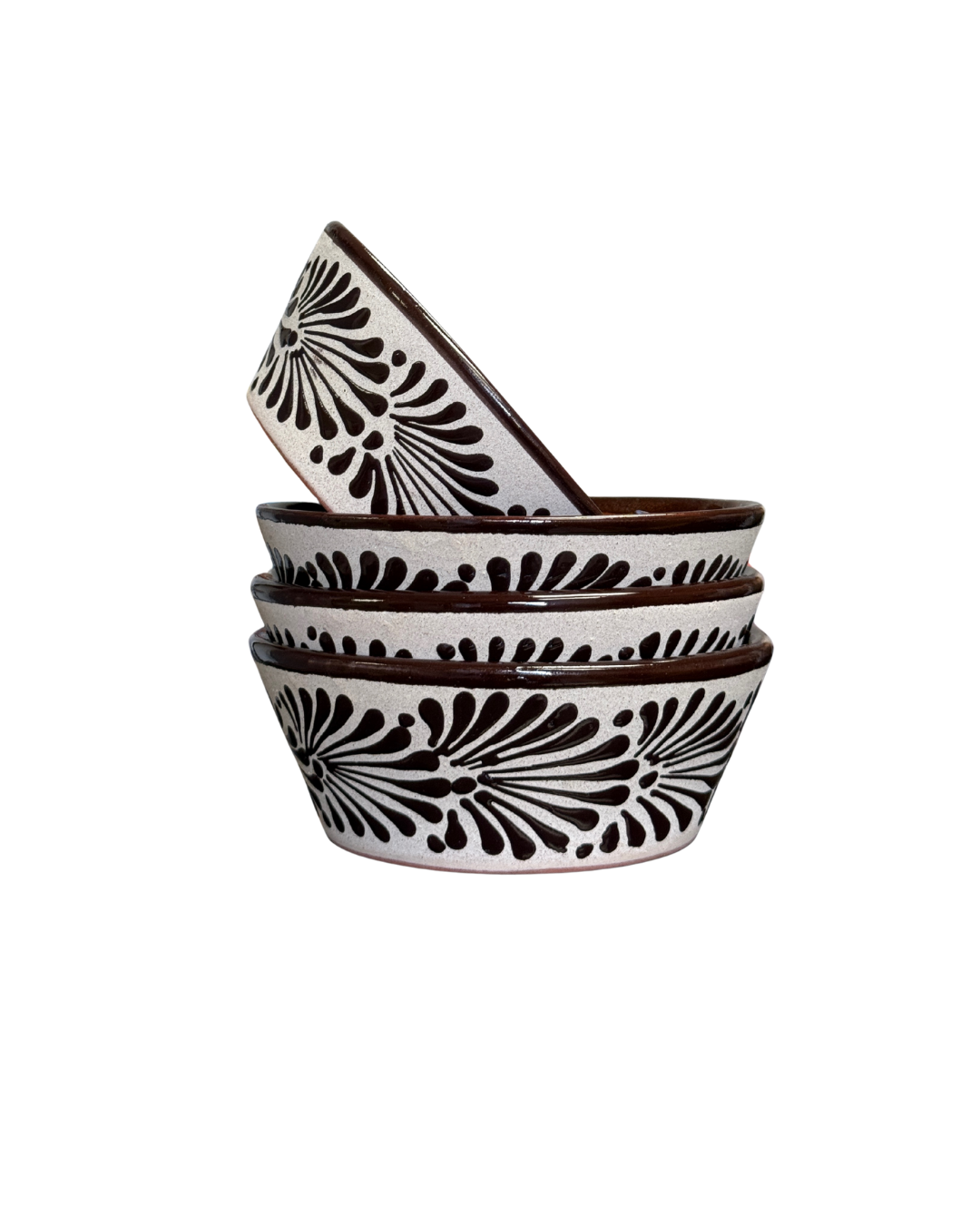 4PCS PLATO POZOLEROS ENGOBE CON ESPIGA CAFE