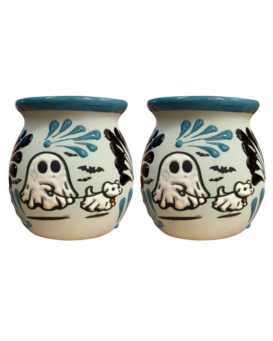 2PCS GHOST JARRITOS AZUL CON NEGRO
