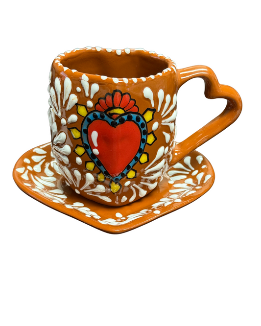 TAZA CORAZON TALAVERA CON PLATO EN BLANCO