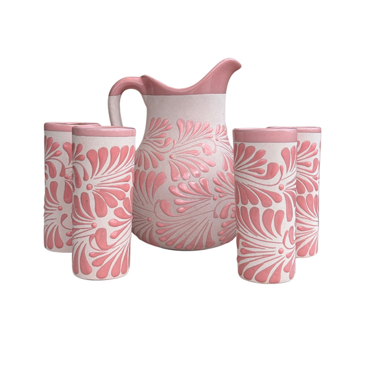 SET JARRA CON 4 VASOS ROSA CON ROSA