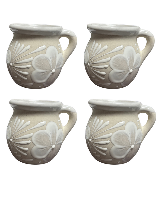4 PCS JARRITO BLANCO CON FLOR 350ML/ 12 OZ