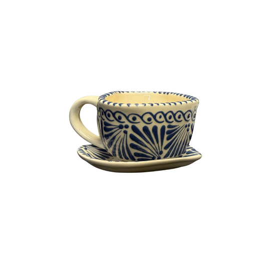 SET CORAZON TAZA Y PLATO AZUL CON BLANCO