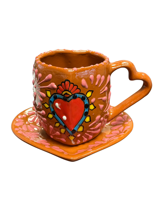 TAZA CORAZON TALAVERA CON PLATO EN ROSITA