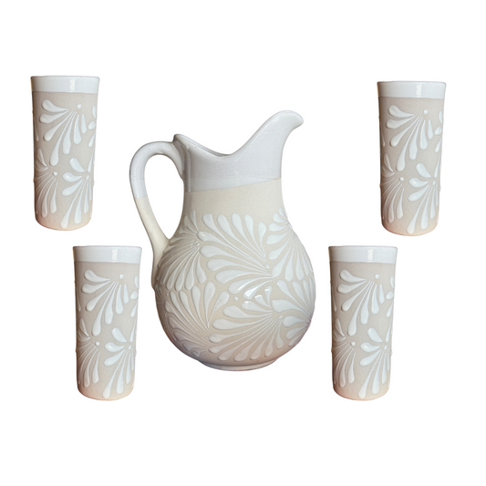 JARRA SET CON 4 VASOS BLANCO EN BLANCO