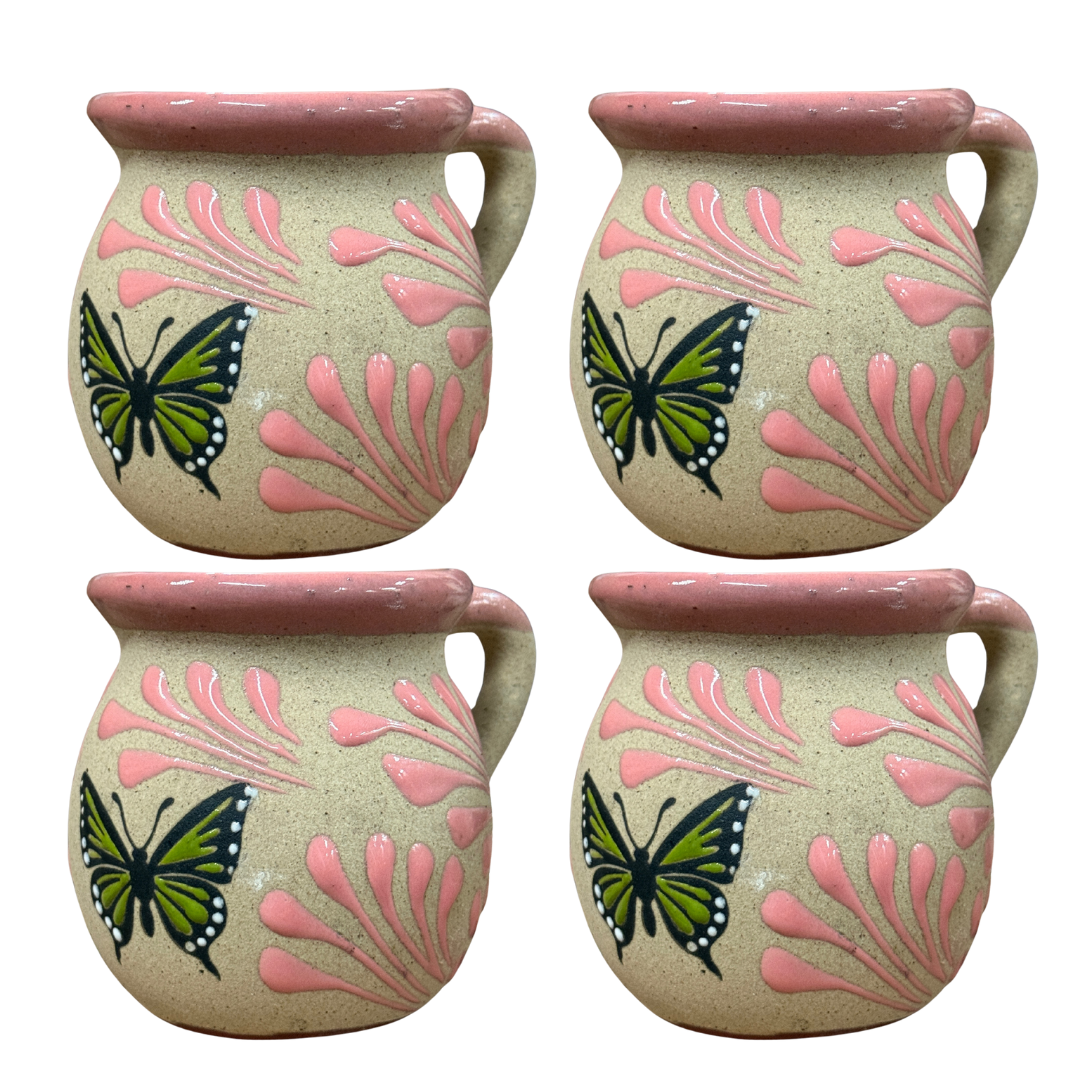 4PCS JARRITO ARENADO MARIPOSA BLANCO CON ROSA