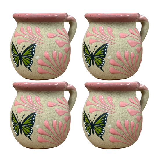 4PCS JARRITO ARENADO MARIPOSA BLANCO CON ROSA