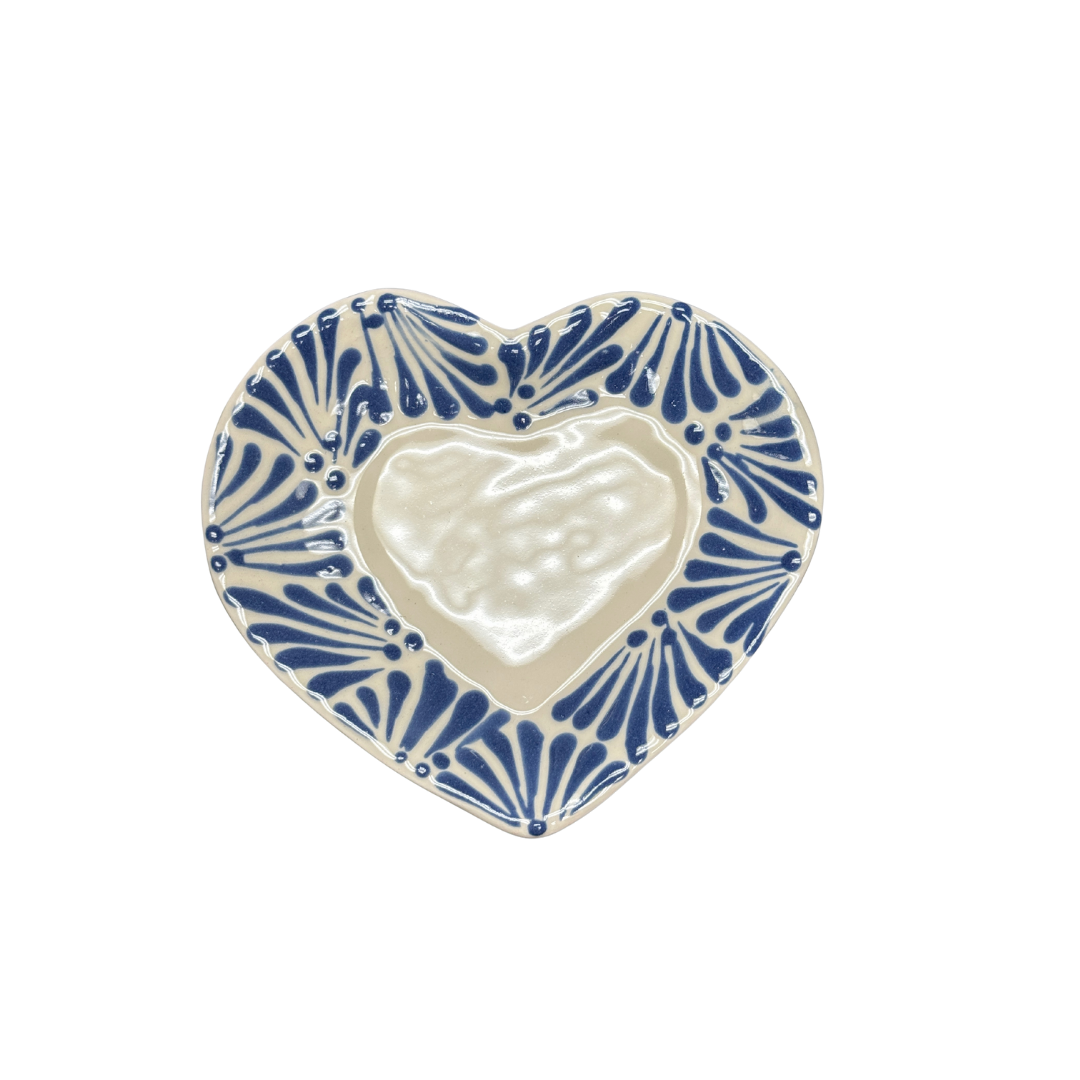 SET CORAZON TAZA Y PLATO AZUL CON BLANCO