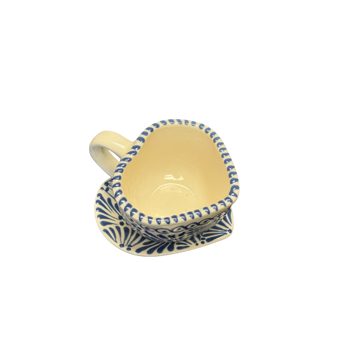SET CORAZON TAZA Y PLATO AZUL CON BLANCO