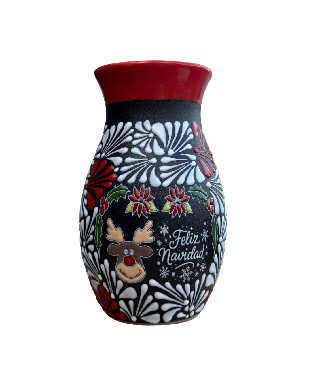 FLORERO NEGRO CON ROJO Y BLANCO RAINDEER