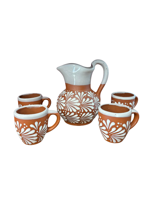 SET DE JARRA RELIEVE CON ESPIGA BLANCA CON 4 VASOS