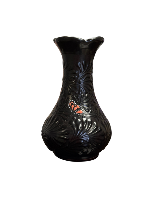 FLORERO VIOLETERO NEGRO CON MARIPOSA