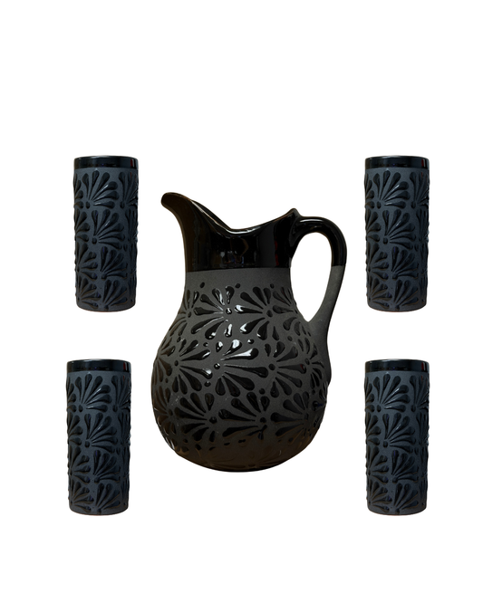SET DE JARRA CON vasos ENGOBE NEGRO