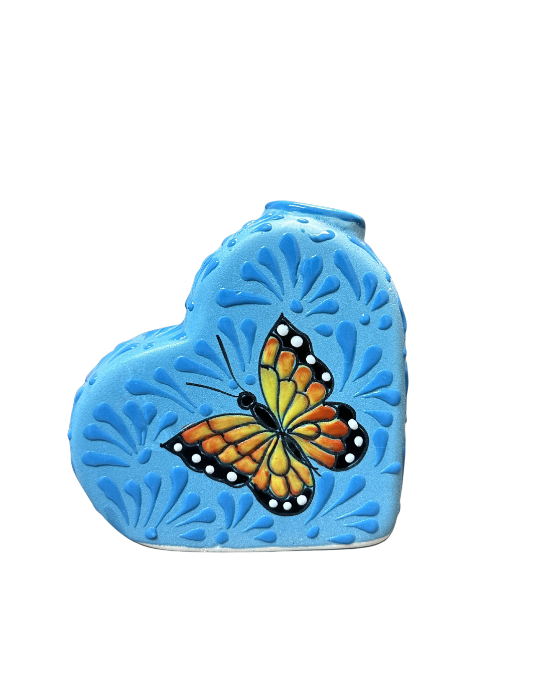 FLORERO AZUL CORAZON CON MARIPOSA