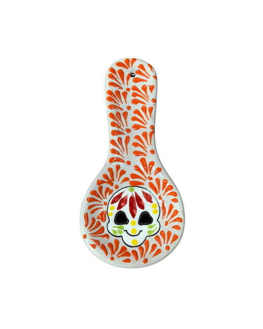 PORTA CUCHARA CALAVERA WHITE CON ESPIGA ORANGE (CALAVERA MAY VARY)