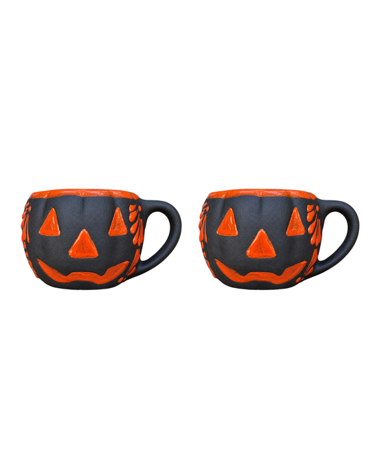 2PCS TAZA CALABAZA BLACK WITH ORANGE