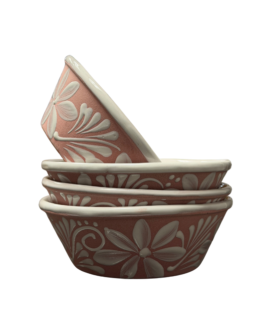 4PCS PLATO POZOLERO ROSA CON ESPIGA BLANCO